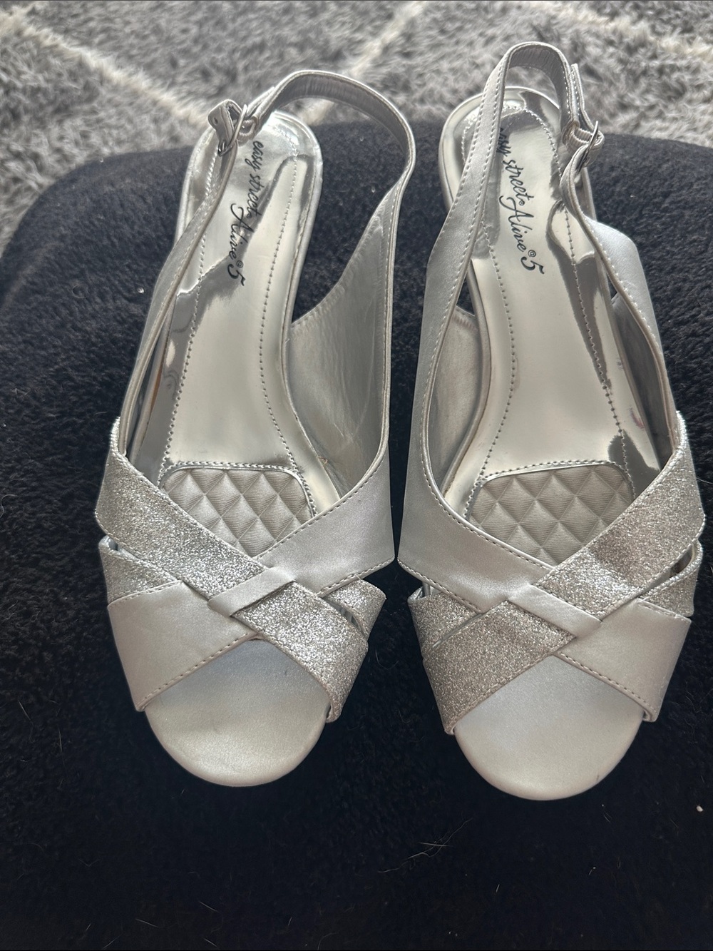 Easy street sliver  Glitter Slingback Peep-Toe Heels